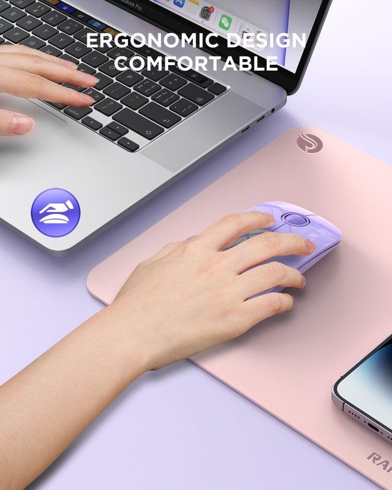 RAPIQUE Wireless Bluetooth Mouse, Purple, 1600 DPI, Long Battery Life, Dual Connectivity, Quiet Click, High-Precision Optical Tracking, Versatile Compatibility - Image 5